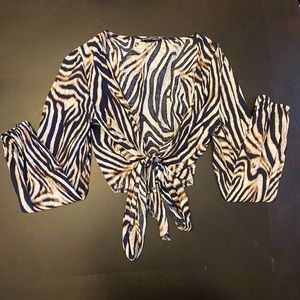 Shein zebra-striped plunging v-neck tie crop top